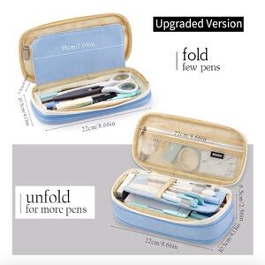 Blue and Tan Pencil Case or organize your make up NWT